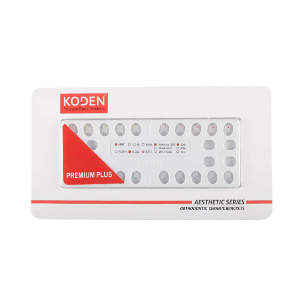 Koden Premium Plus Ceramic MBT Metal Bracket 3-4-5 Hook, 022" Slot with Metal Slot 20's/Pack
